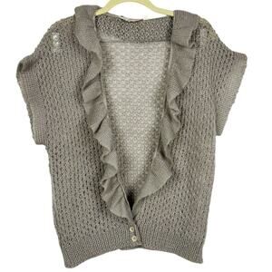 Ben Goodman Vintage 90s Crochet Sheer Ruffle Short Sleeve Sweater Cardigan M/L